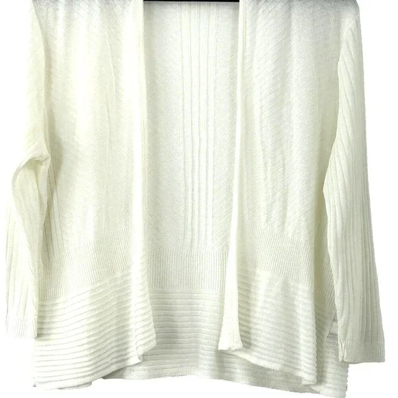Apt 9 Women White Open Front Knit Cardigan Sweater Lightweight MP Petite 1423R4 - Picture 7 of 12